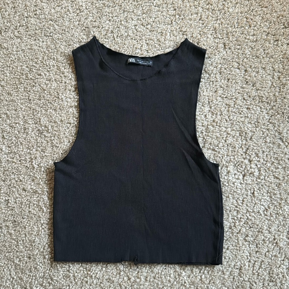 Zara black scoop neck tank crop top
